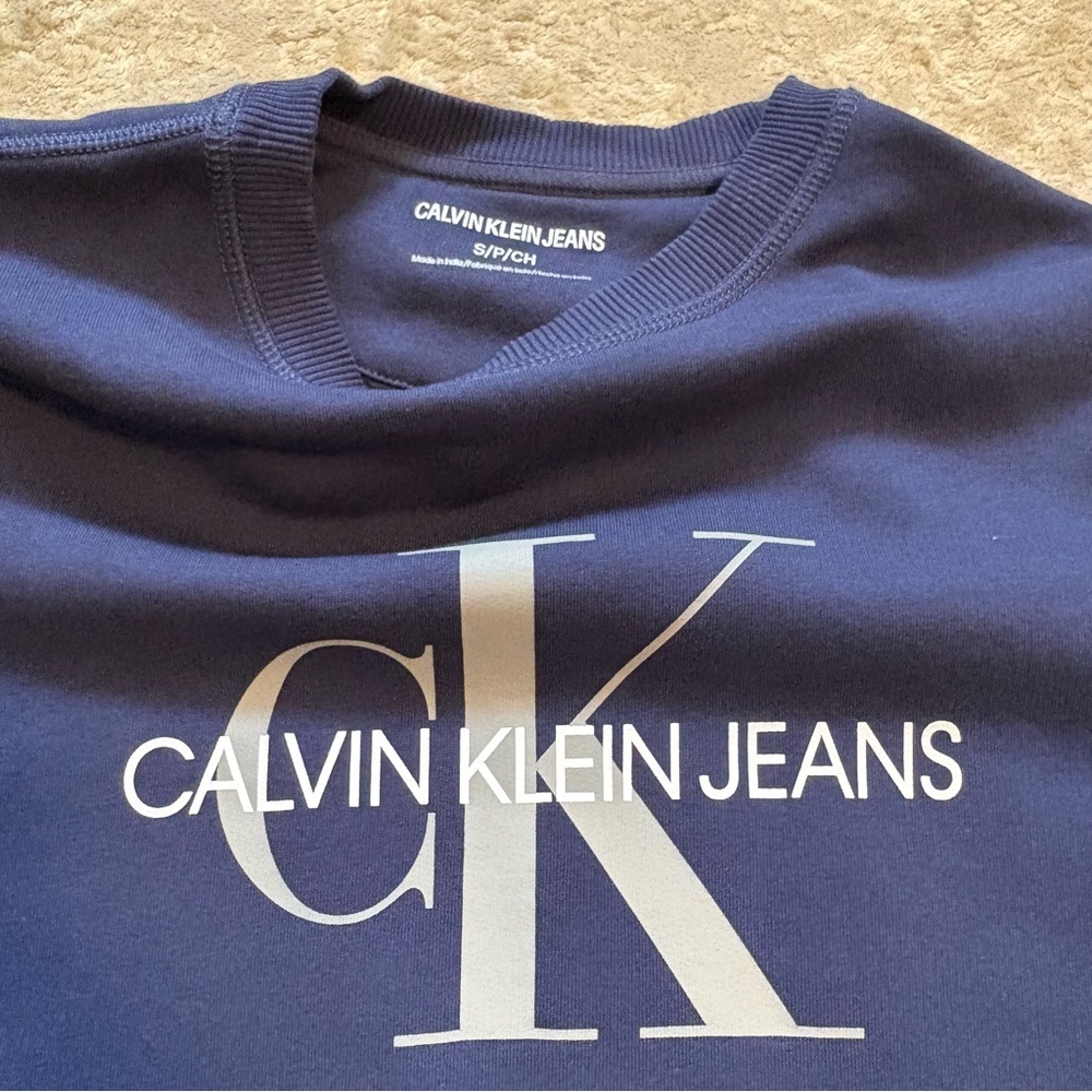 Calvin Klein Jeans Men's Navy Blue Pullover Logo Printed  Sweatshirt Size Small - Picture 5 of 9